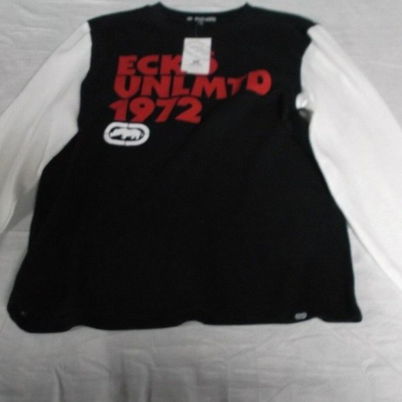 DISC MEN'S szLARGE ECKO UNLTD BLACK WHITE THERMAL LONG SLEEVE SHIRT SS 8240